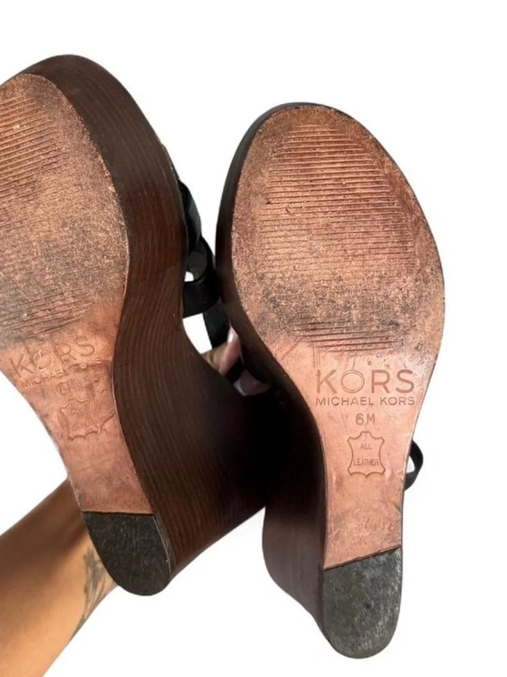 Michael Kors Black Leather Woven Strap Sandals